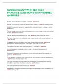  COSMETOLOGY WRITTEN TEST PRACTICE QUESTIONS WITH VERIFIED ANSWERS