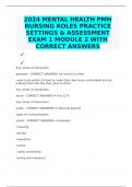 2024 MENTAL HEALTH PMH NURSING ROLES PRACTICE SETTINGS & ASSESSMENT EXAM 1 MODULE 2 WITH CORRECT ANSWERS