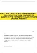 ADULT HEALTH 2 HESI TEST BANK EXAM NEWEST 2024-2025 ACTUAL EXAM COMPLETE 130 QUESTIONS AND CORRECT DETAILED ANSWERS (VERIFIED ANSWERS)