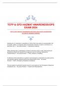 TCFP & GFD HAZMAT AWARENESS/OPS EXAM 2024 WITH GUARANTEED ACCURATE ANSWERS|VERIFIED