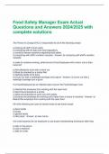 Food Safety Manager Exam Actual Questions and Answers 2024/2025 with complete solutions