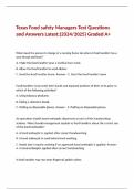 Texas Food safety Managers Test Questions and Answers Latest;(2024/2025) Graded A+