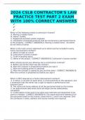 2024 CSLB CONTRACTOR'S LAW PRACTICE TEST PART 2 EXAM WITH 100% CORRECT ANSWERS