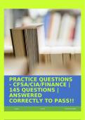 PRACTICE QUESTIONS - CFSA/CIA/FINANCE |145 QUESTIONS | ANSWERED CORRECTLY TO PASS!!