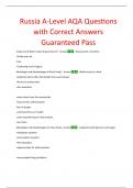 Russia - AQA A2 Level History Complete Questions with Correct Answers Accuracy 100%