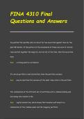 FINA 4310 Final Questions and Answers