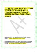 LETRS UNITS 1-4 POST TEST EXAM  WITH QUESTIONS AND WELL  VERIFIED ANSWERS [ALREADY  GRADED A+] REAL EXAM!! REAL  EXAM!!!