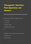 Therapeutic Nutrition  Final Questions and  Answers