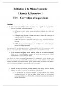 Initiation à la Microéconomie  Licence 1, Semestre 1  TD 1- Correction des questions