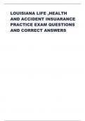 LOUISIANA LIFE ,HEALTH  AND ACCIDENT INSUARANCE  PRACTICE EXAM QUESTIONS  AND CORRECT ANSWERS