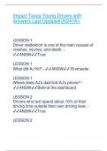 Impact Texas Young Drivers with  Answers Last Updated 2024!!A+ LESSON 1 Driver inattention is one of the main causes of  crashes, injuries, and death. - ANSWTrue