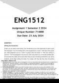 ENG1512 Assignment 1 (ANSWERS) Semester 2 2024 - DISTINCTION GUARANTEED