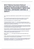 NCCT Medical Assistant National Certification test review questions V. MEDICAL PROCEDURES A. INFECTION CONTROL, EXPOSURE CONTROL & SAFETY QUESTIONS AND ANSWERS 2024