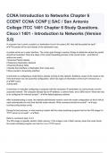 CCNA Introduction to Networks Chapter 6 CCENT CCNA CCNP || SAC / San Antonio College ITCC 1401 Chapter 6 Study Questions. Cisco I 1401 - Introduction to Networks (Version 5.0) Questions with 100% Correct Answers (Exam elaborations) Graded A+ | Verified | 