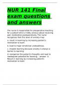 NUR 141 Final exam questions and answers.