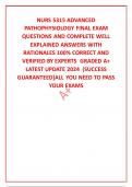 NURS 5315 ADVANCED PATHOPHYSIOLOGY FINAL EXAM QUESTIONS AND COMPLETE WELL EXPLAINED ANSWERS WITH RATIONALES 100% CORRECT AND VERIFIED BY EXPERTS  GRADED A+ LATEST UPDATE 2024  (SUCCESS GUARANTEED]ALL YOU NEED TO PASS YOUR EXAMS