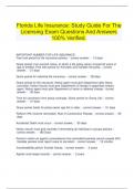   Florida Life Insurance: Study Guide For The Licensing Exam Questions And Answers 100% Verified.