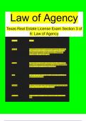 Law of Agency Texas Real Estate License Exam Section 3 of 6: Law of Agency  (elaborations) Questions and Correct Answers with 100% Accurate , Verified , Latest fully Updated , 2024/2025 ,Already Passed , Graded A+, Complete solutions guarantee distinction