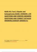 NURS 451 Test 2: Bipolar and  Schizophrenia EXAM ( VERSION 1 )70  QUESTIONS AND VERIFIED ANSWERS  QUESTIONS AND CORRECT DETAILED  ANSWERS|ALREADY GRADED A+