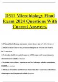 D311 Microbiology Final Exam 2024 Questions With Correct Answers..