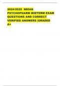 2024/2025 NR546  PSYCHOPHARM MIDTERM EXAM  QUESTIONS AND CORRECT  VERIFIED ANSWERS |GRADED  A+