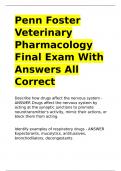 Penn Foster Veterinary Pharmacology Final Exam With Answers All Correct