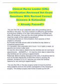 Clinical Nurse Leader (CNL)  Certification Reviewed Set Exam  Questions With Revised Correct  Answers & Rationales < Already Passed!!>