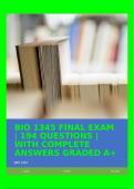 BIO 1345 FINAL EXAM | 194 QUESTIONS | WITH COMPLETE ANSWERS GRADED A+