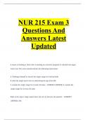 NUR 215 Exam 3 Questions And Answers Latest Updated.