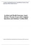 Accident And Health Insurance Agent/Broker Practice Exam Questions With Verified Answers