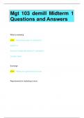 Mgt 103 demill Midterm 1 Questions and Answers