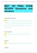 MGT 103 FINAL EXAM  REVIEW Questions and  Answers