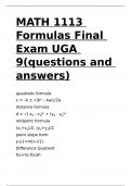 MATH 1113 Formulas Final Exam UGA 9(questions and answers)