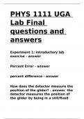 PHYS 1111 UGA Lab Final questions and answers