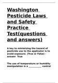 Washington Pesticide Laws and Safety Practice Test(SOLVED)