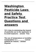 Washington Pesticide Laws and Safety Practice Test Questions and answers