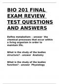 BIO 201 FINAL EXAM REVIEW TEST QUESTIONS AND ANSWERS