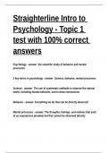 Straighterline Intro to Psychology - Topic 1 test with 100- correct answers.