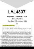 LML4807 Assignment 1 (ANSWERS) Semester 2 2024 - DISTINCTION GUARANTEED