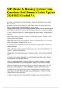 SOS Brake & Braking System Exam Questions And Answers Latest Update 2024/2025 Graded A+.