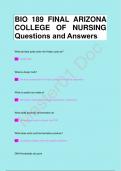 BIO 189 FINAL ARIZONA  COLLEGE OF NURSING Questions and Answers