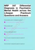 NRP 547 Differential  Diagnosis in Psychiatric Mental Health across the  Lifespan Practicum Questions and Answers