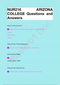 NUR216 ARIZONA  COLLEGE Questions and  Answers