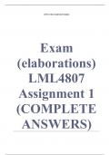 LML4807 Assignment 1 (COMPLETE ANSWERS) Semester 2 2024 - DUE 9 September 2024 ; 100% TRUSTED Complete, trusted solutions and explanations Ensure your success with us.