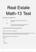 Real Estate Math-13 Test Verified and 100% Correct Q & A, Complete Document for Exam