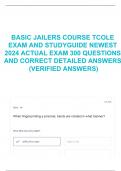 BASIC JAILERS COURSE TCOLE EXAM AND STUDYGUIDE NEWEST 2024 ACTUAL EXAM 300 QUESTIONS AND CORRECT DETAILED ANSWERS (VERIFIED ANSWERS)