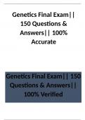 Genetics Final Exam|| 150 Questions & Answers|| 100% Accurate