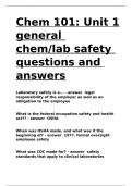 Chem 101 Unit 1 general chem lab safety questions and answers.