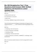 Bio 250 Straighterline Test 1 Prep Questions And Answers With Verified Solutions |118 Questions |Latest Updated 2024