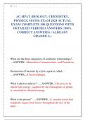 AC-HPAT (BIOLOGY, CHEMISTRY, PHYSICS, MATH) EXAM 2024 ACTUAL EXAM COMPLETE 300 QUESTIONS WITH DETAILED VERIFIED ANSWERS (100% CORRECT ANSWERS) / ALREADY GRADED A+